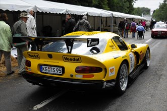 The rear view of a yellow racing car with a large rear wing, SOLITUDE REVIVAL 2011, Stuttgart,