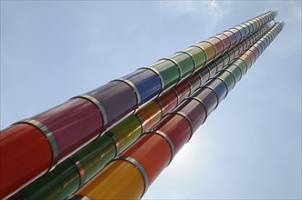 Museum, Mercedes-Benz Museum, Stuttgart, View of a column of colourful tubes against the blue sky,