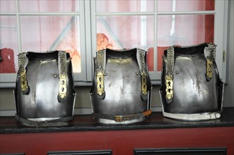 Langenburg Castle, Three metal armours lined up in front of a window, Langenburg Castle,
