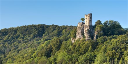 Neideck castle ruins in the Wiesenttal valley, landmark of Franconian Switzerland, Franconian