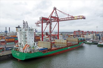 Container ship, container bridge, harbour, Dublin, Republic of Ireland