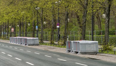Barrier fences provided for a running event, Strasse des 17. Juni, Berlin, Germany, Europe