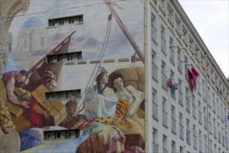 Marseille, Detailed view of an artistic mural on a residential building, Marseille, Departement