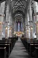 Interior, Altar of St Mary's Chapel, Market Square, Wuerzburg, Gothic nave with stained glass