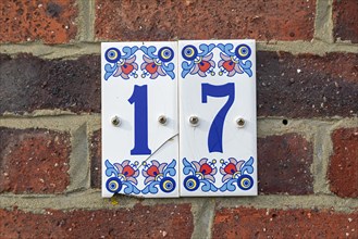 Tiles, house number, street The Stade, Folkestone, Kent, Great Britain