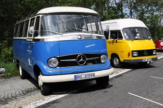 Two colourful vintage vans parked next to each other, SOLITUDE REVIVAL 2011, Stuttgart,