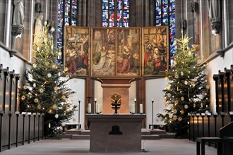 Interior, altar of St Mary's Chapel, market square, Wuerzburg, church with highly detailed altar,
