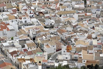 View of Jaen from the Castillo de Santa Catalina, dense urban view of a city with numerous white