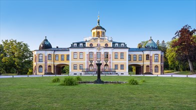 Belvedere Palace with fountain, Classical Weimar UNESCO World Heritage Site, Weimar, Thuringia,