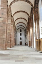 Speyer Cathedral, long nave with stone arches and a patterned tiled floor, Speyer Cathedral, Unesco