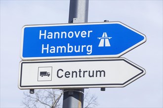 Signposts to the motorway, traffic signs, Germany, Europe