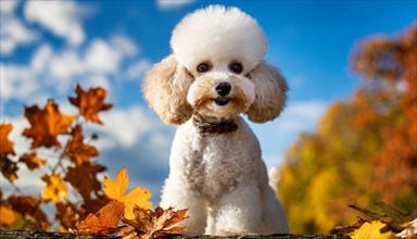 KI generated, animals, mammals, dog, domestic dogs (Canis lupus familiaris), white, white, autumn,