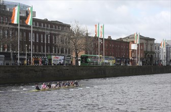 Rowers on the Liffey train for the colours race between UCD and Trinity. Dublin, Ireland, Europe