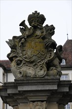 Langenburg Castle, Baroque coat of arms on stone with detailed ornaments, Langenburg Castle,