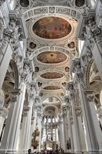 St Stephan's Cathedral, Passau, opulently designed baroque church interior with artistic frescoes