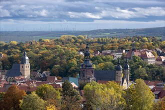View of Eisleben in autumn, town view, Luther's baptistery on the left, St Andrew's Church on the