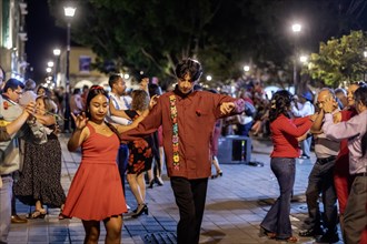 Oaxaca, Mexico, The weekly Wednesday dance in the zocalo, or central square. This night the dance