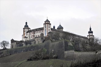 View of Marienberg Fortress, UNESCO World Heritage Site, Wuerzburg, Historic fortress on a hill