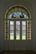 Interior view, door, cloister, Benedictine monastery Rajhrad, Loucka, Rajhrad, Jihomoravsky kraj,