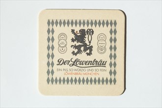 Old beer mat of the Loewenbraeu brewery, Germany, Europe