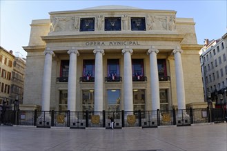 Facade of the Marseille Opera House with clear sky in the background, Marseille, Departement