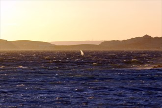 Marseille in the evening, A windsurfer glides over the ocean waves at sunset, Marseille,