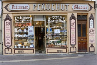 Marseille, shop window of a traditional pastry shop with various delicacies in the city, Marseille,