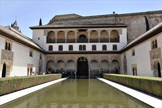 Courtyard of Myrtles, Alhambra, Granada, The Courtyard of Myrtles in the Alhambra with a long pond