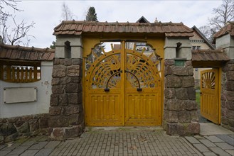 Entrance gate, Villa Jurkovic, Brno, Jihomoravsky kraj, Czech Republic, Europe