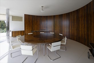 Interior view, dining area, living room, Villa Tugendhat (architect Ludwig Mies van der Rohe,
