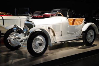 View of a white convertible vintage car, Mercedes-Benz Museum, Stuttgart, Baden-Wuerttemberg,