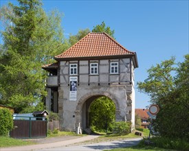 Historic monastery gate, Volkenroda Monastery, Muehlhausen, Thuringia, Germany, Europe
