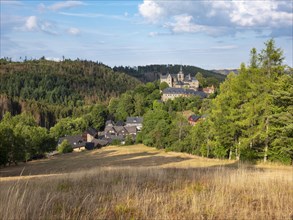 Landscape with Lauenstein Castle, Ludwigsstadt, Upper Franconia, Bavaria, Germany, Europe