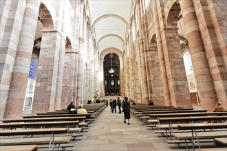 Speyer Cathedral, Church interior with worshippers in the pews during a service, Speyer Cathedral,