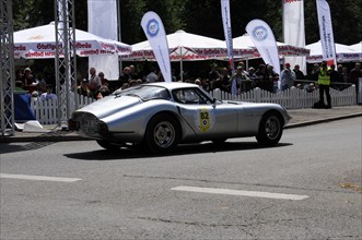 Silver vintage coupe at a race on a sunny day, SOLITUDE REVIVAL 2011, Stuttgart,