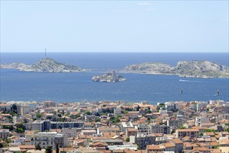 Offshore islands, Marseille, Panoramic view of the coastal city of Marseille with islands in the