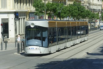 Marseille, Modern tram travelling through an urban street, Marseille, Departement Bouches-du-Rhone,