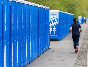 Dixi toilet block on the route of a running event, Strasse des 17. Juni, Berlin, Germany, Europe