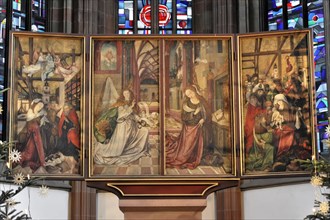 Altar of St Mary's Chapel, Market Square, Wuerzburg, detailed view of a Renaissance altarpiece with