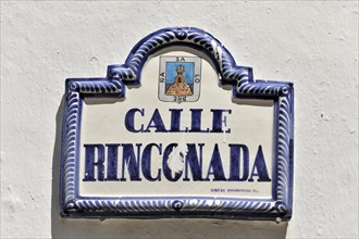 Solabrena, A blue and white ceramic road sign with the inscription 'CALLE RINCONADA', Costa del