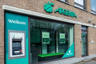 Outdoor ATM cash dispenser, cashpoint of Argenta bank office in Flanders, Belgium, Europe
