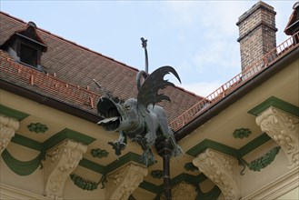 Dragon, courtyard, New Town Hall, Brno, Jihomoravsky kraj, Czech Republic, Europe