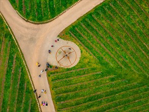 Aerial view of people at a roundhouse in a vineyard, Jesus Grace Chruch, Weitblickweg, Easter hike,