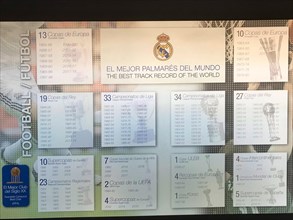 Football stadium Estadio Santiago Bernabeu, success board, Real Madrid, Madrid, Spain, Europe