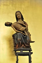 Dom St. Kilian, St.-Kilians-Dom, Wuerzburg, A coloured wooden figure of the Pieta with Mary holding