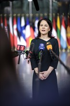 Annalena Baerbock, Federal Foreign Minister, photographed during a doorstep at the meeting of NATO