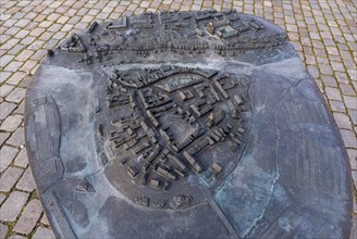 Sculptural model of the Havelberg town island with Braille for the blind, Havelberg, Saxony-Anhalt,