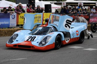 The Gulf racing car with the number 20 is presented at a racing event, SOLITUDE REVIVAL 2011,