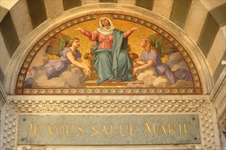 Church of Notre-Dame de la Garde, Marseille, colourful religious mosaic depicting Mary and angels,