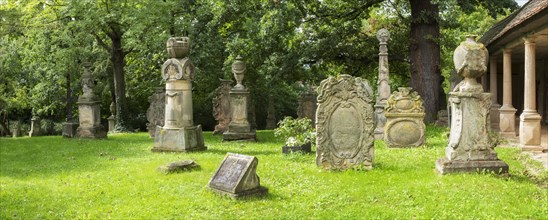 Old historical cemetery, gravestones on the Camposanto, Buttstaedt, Thuringia, Germany, Europe